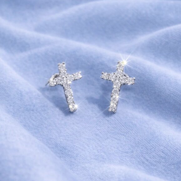 Moissanite Cross EarringsPasses Diamond Tester925 Silver